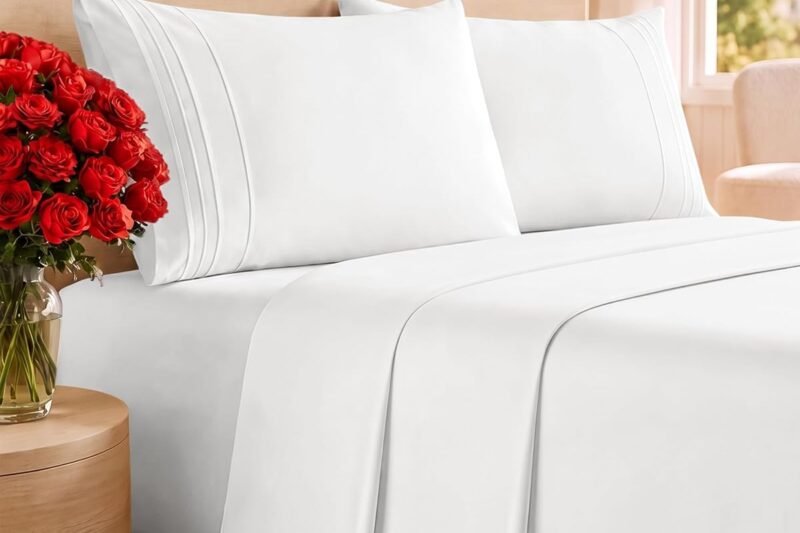 Queen Size 4 Piece Sheet Set – Comfy Breathable & Cooling Sheets – White